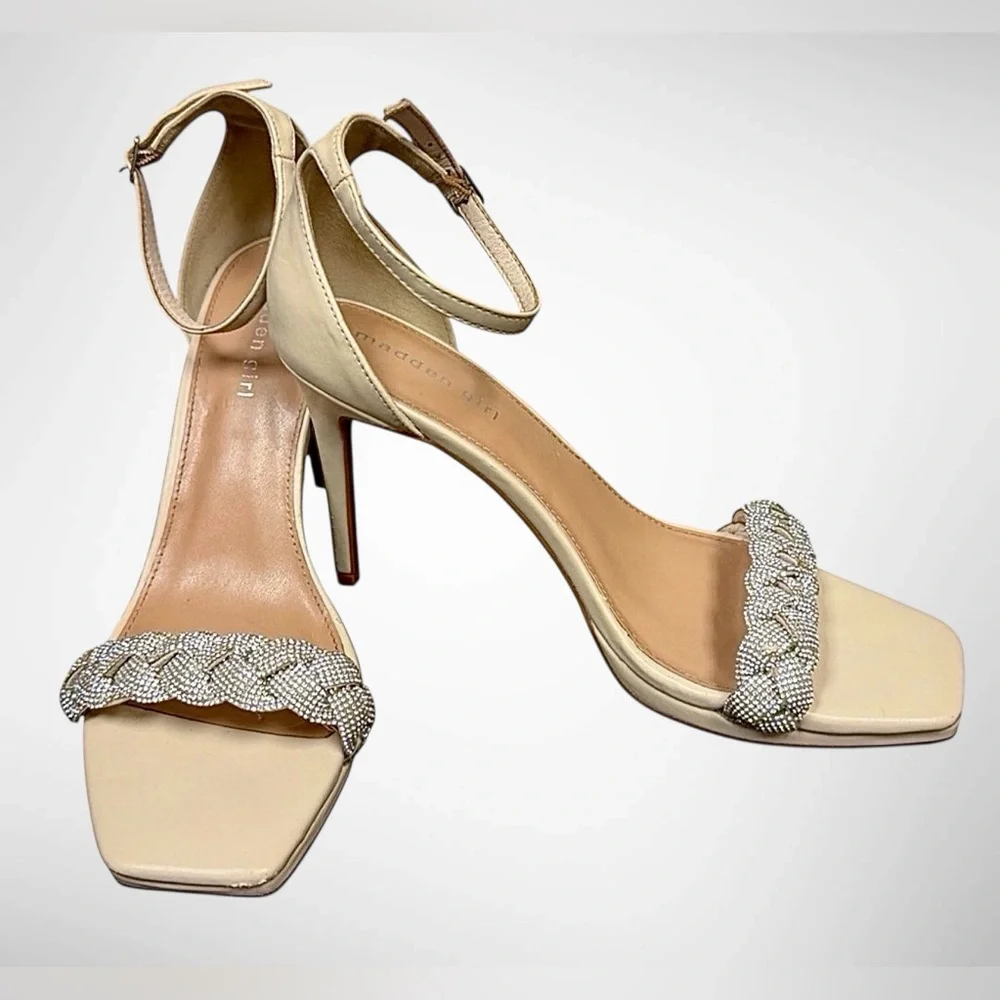 Madden Girl Ivory Rhinestone Braided Heels Size 9.5 Wedding Cruise Glam